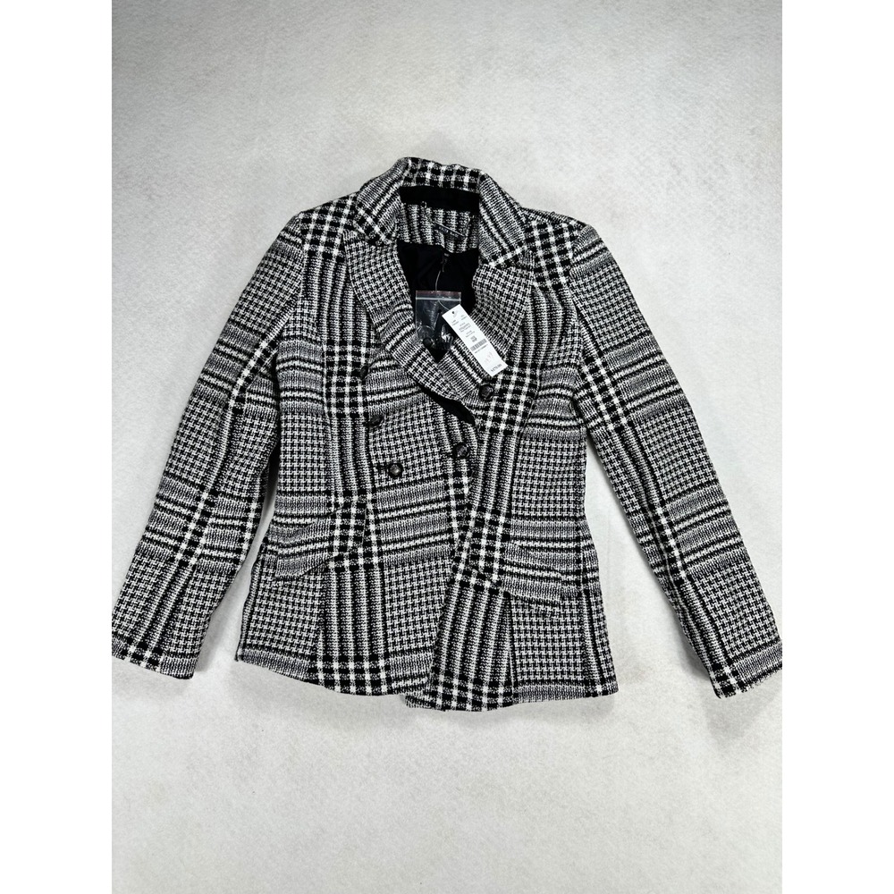 White House Black Market Plaid Trophy Blazer Black White 00P NWT